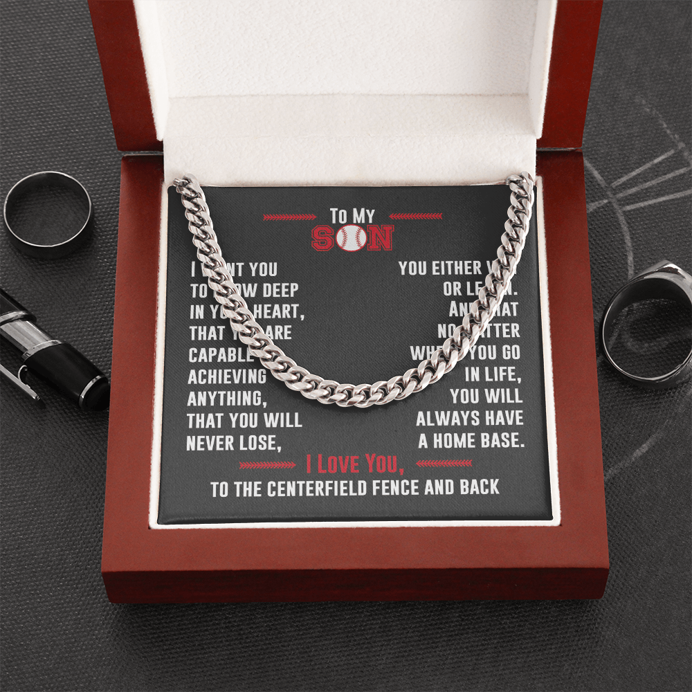 Cuban Link Necklace - To My Baseball Son, No Matter Where You Go - Athlete's Gift Shop