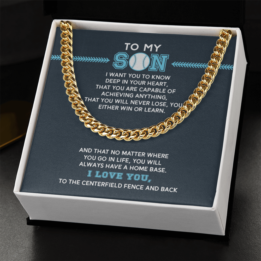 Cuban Link Necklace - To My Baseball Son, You are Capable (in Teal) - Athlete's Gift Shop