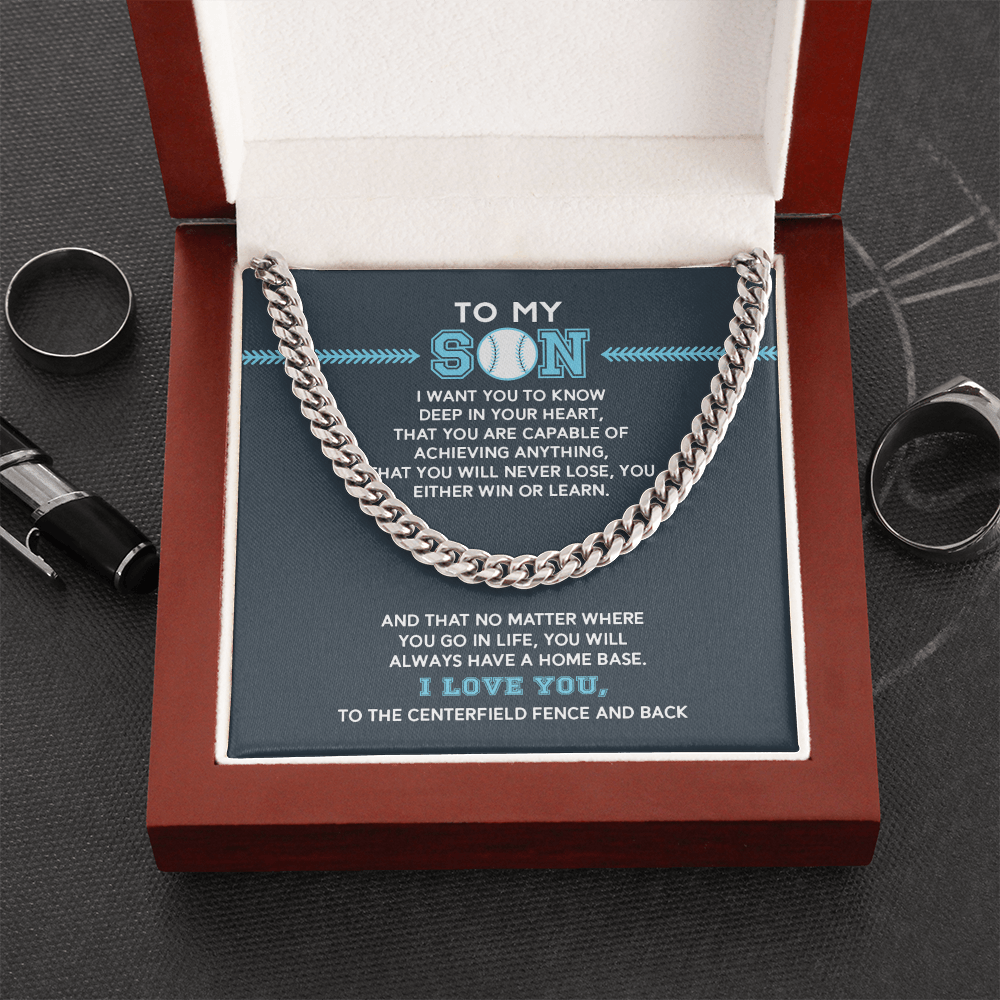Cuban Link Necklace - To My Baseball Son, You are Capable (in Teal) - Athlete's Gift Shop