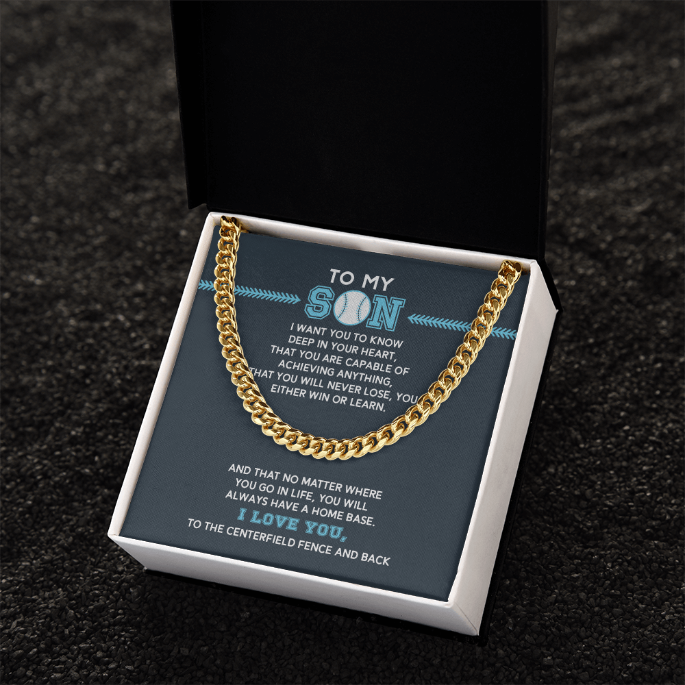 Cuban Link Necklace - To My Baseball Son, You are Capable (in Teal) - Athlete's Gift Shop
