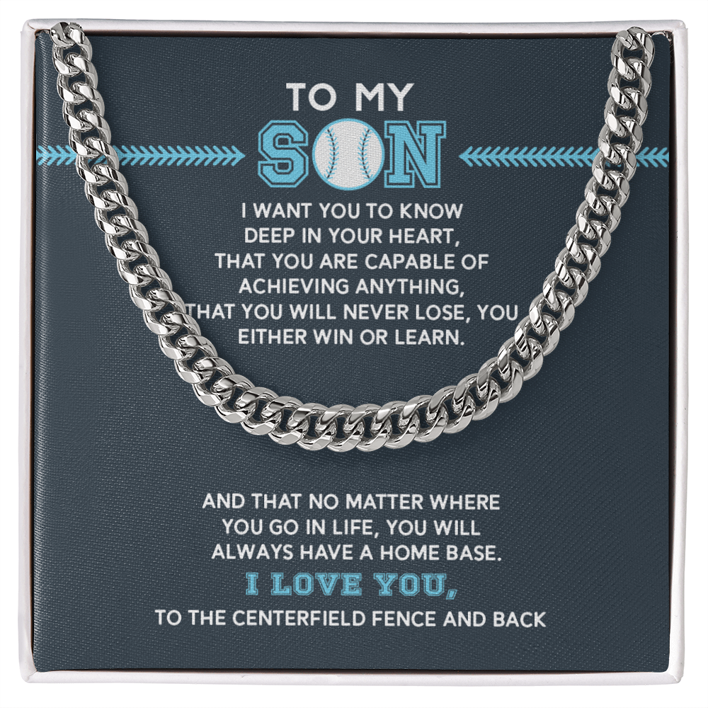 Cuban Link Necklace - To My Baseball Son, You are Capable (in Teal) - Athlete's Gift Shop