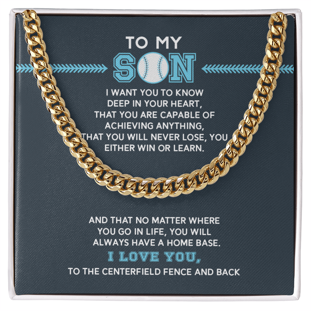 Cuban Link Necklace - To My Baseball Son, You are Capable (in Teal) - Athlete's Gift Shop