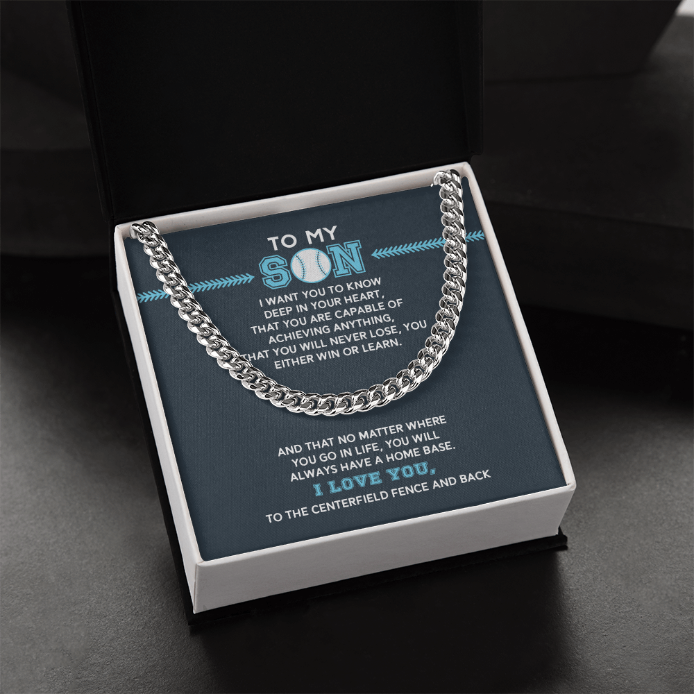Cuban Link Necklace - To My Baseball Son, You are Capable (in Teal) - Athlete's Gift Shop
