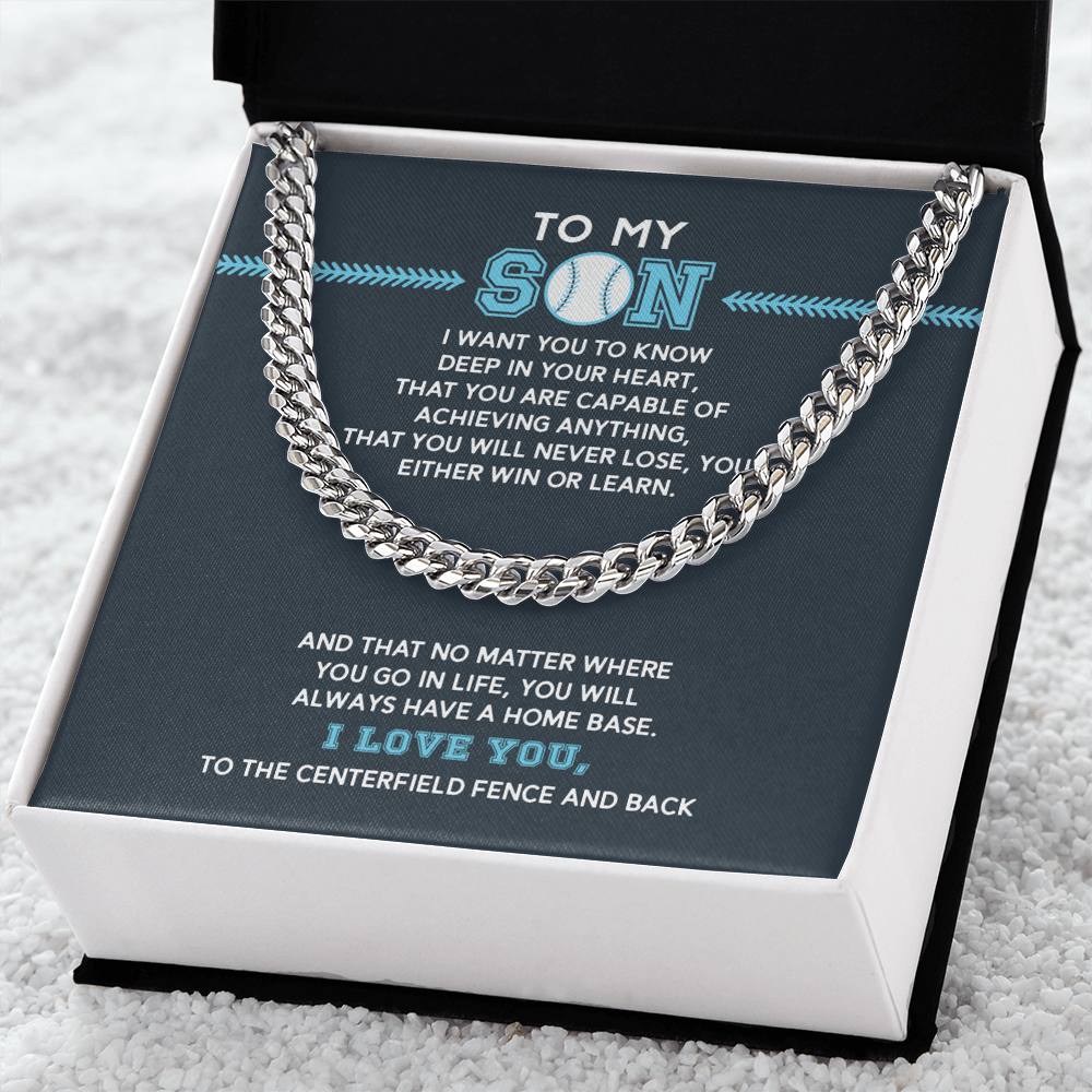 Cuban Link Necklace - To My Baseball Son, You are Capable (in Teal) - Athlete's Gift Shop