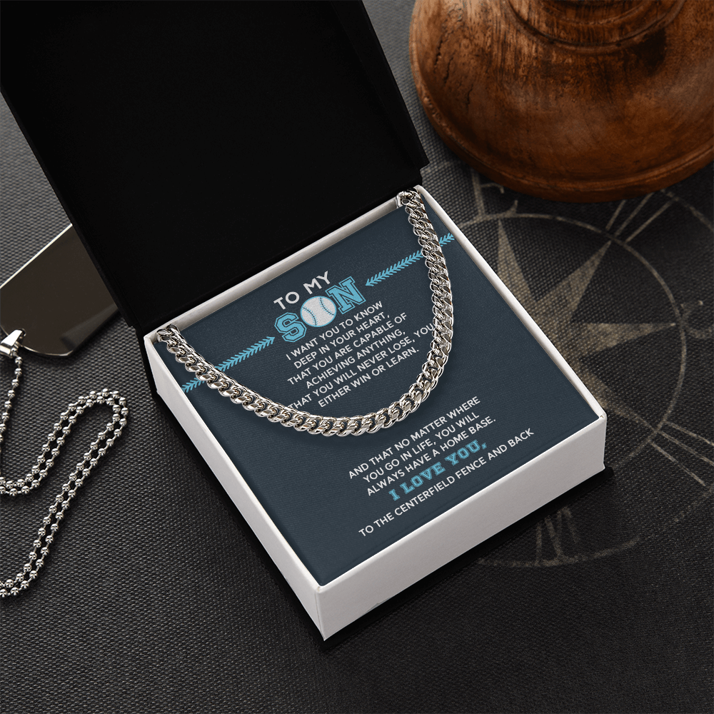 Cuban Link Necklace - To My Baseball Son, You are Capable (in Teal) - Athlete's Gift Shop