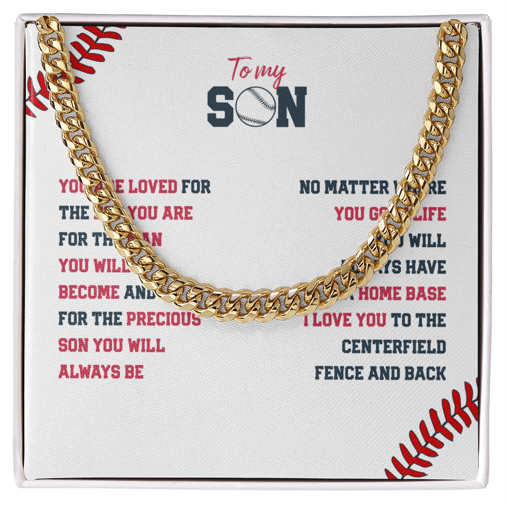 Cuban Link Necklace - To My Baseball Son, You are Loved, Always Home Base - Athlete's Gift Shop