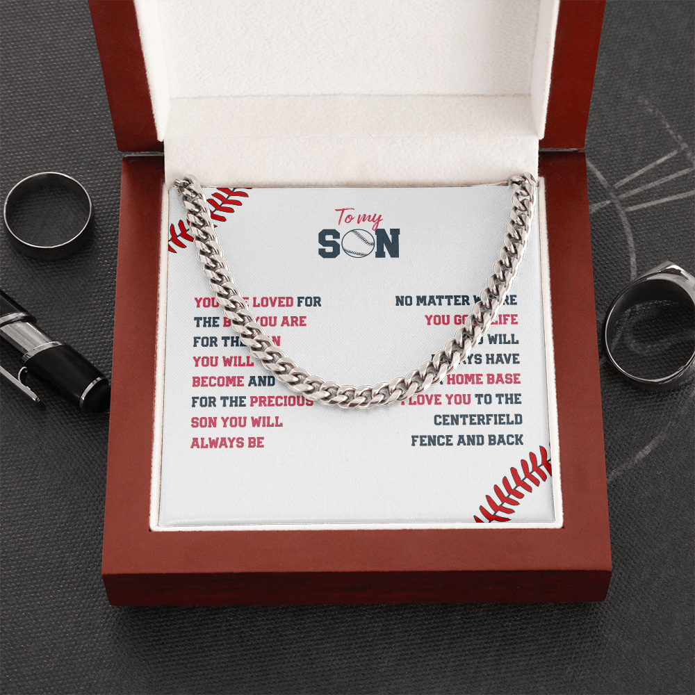 Cuban Link Necklace - To My Baseball Son, You are Loved, Always Home Base - Athlete's Gift Shop