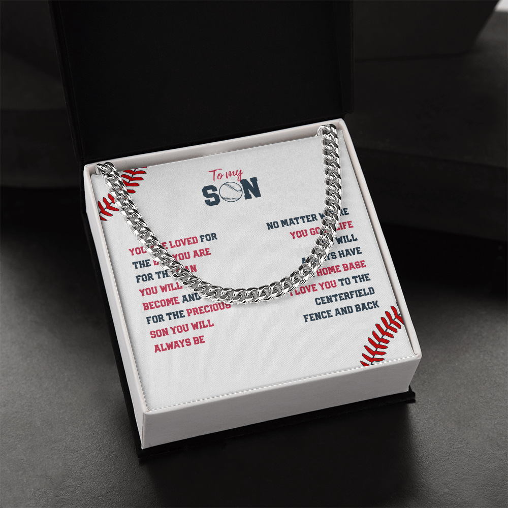 Cuban Link Necklace - To My Baseball Son, You are Loved, Always Home Base - Athlete's Gift Shop