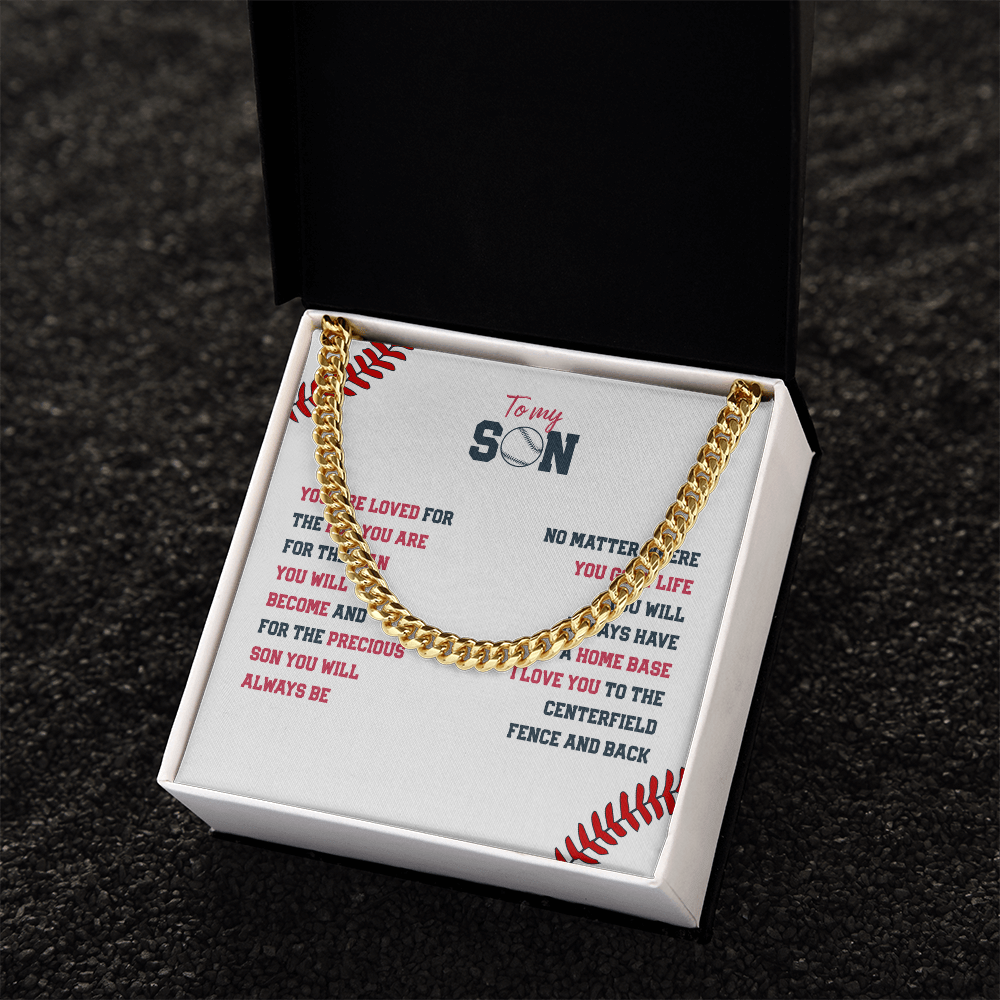 Cuban Link Necklace - To My Baseball Son, You are Loved, Always Home Base - Athlete's Gift Shop