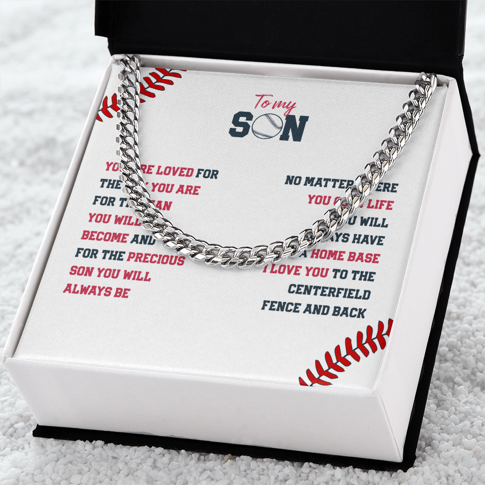 Cuban Link Necklace - To My Baseball Son, You are Loved, Always Home Base - Athlete's Gift Shop