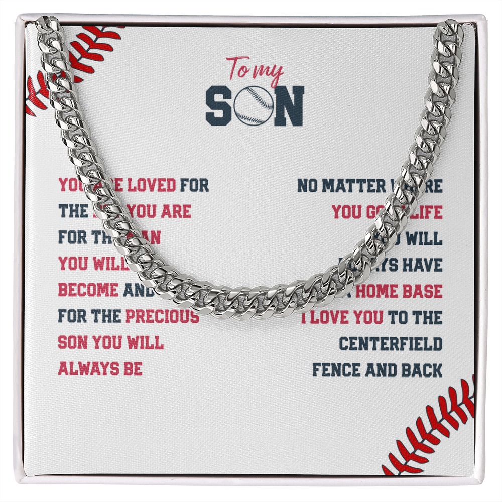 Cuban Link Necklace - To My Baseball Son, You are Loved, Always Home Base - Athlete's Gift Shop