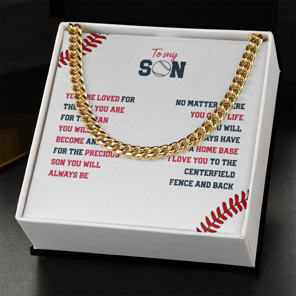 Cuban Link Necklace - To My Baseball Son, You are Loved, Always Home Base - Athlete's Gift Shop