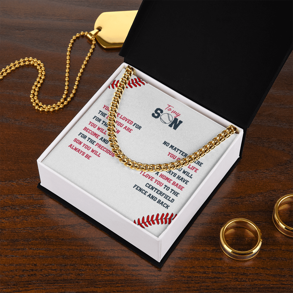 Cuban Link Necklace - To My Baseball Son, You are Loved, Always Home Base - Athlete's Gift Shop
