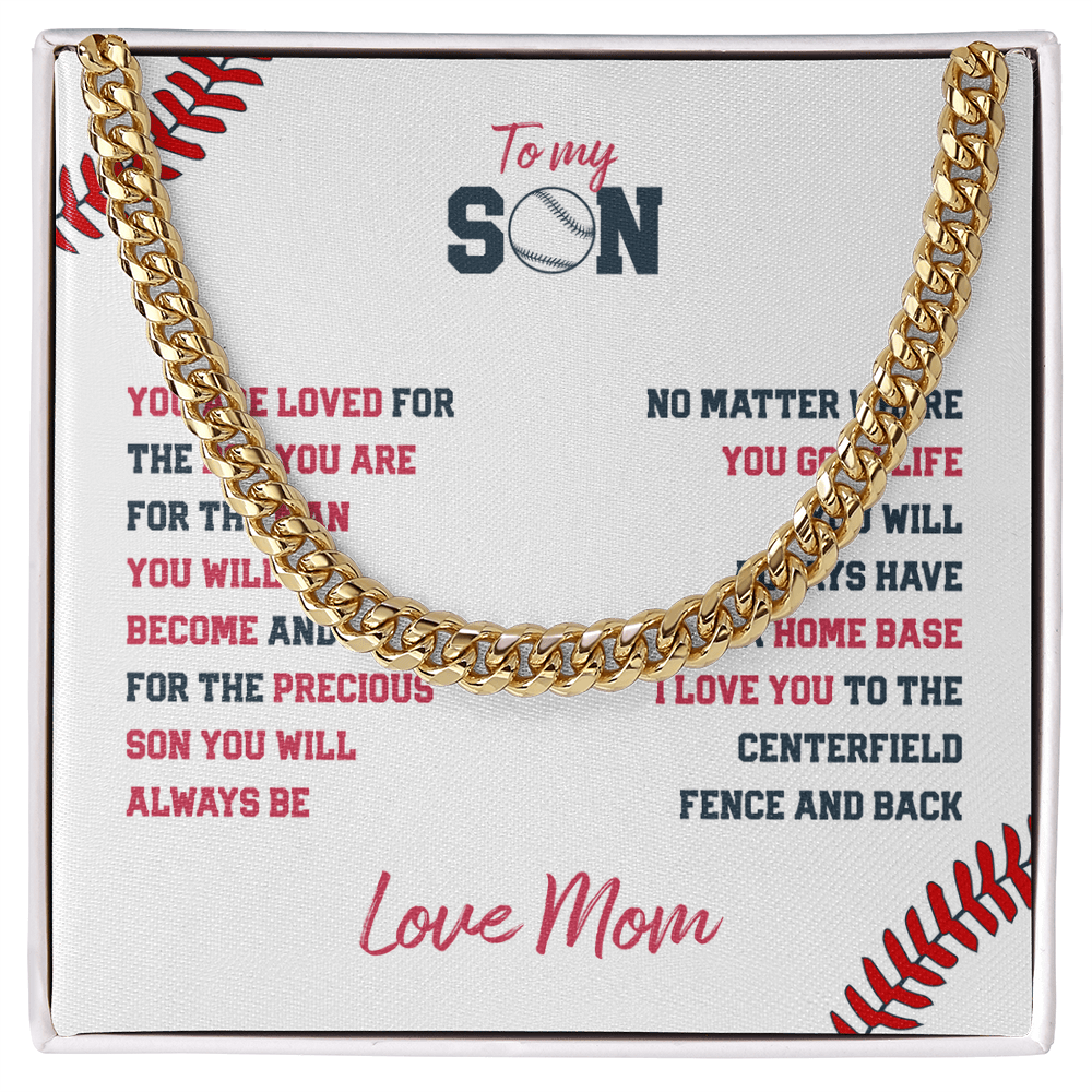 Cuban Link Necklace - To My Baseball Son, You are Loved, Love Mom - Athlete's Gift Shop