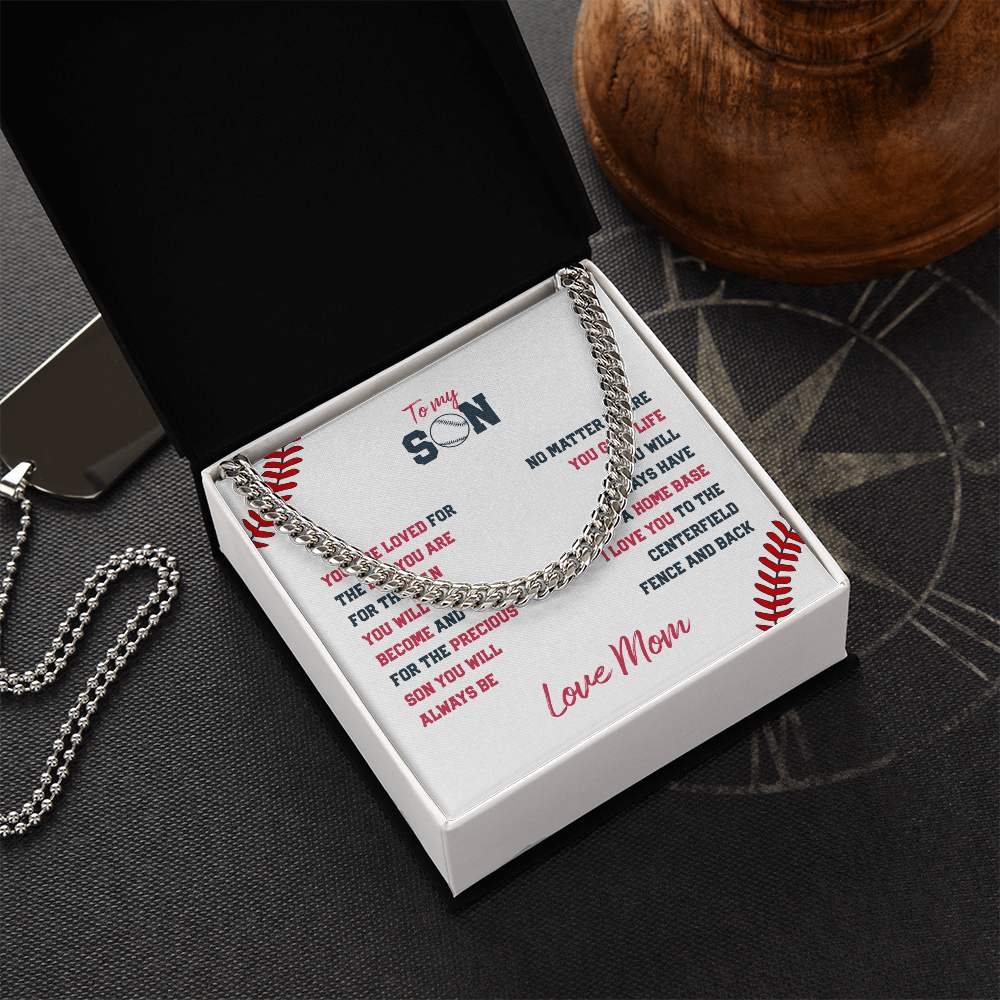 Cuban Link Necklace - To My Baseball Son, You are Loved, Love Mom - Athlete's Gift Shop