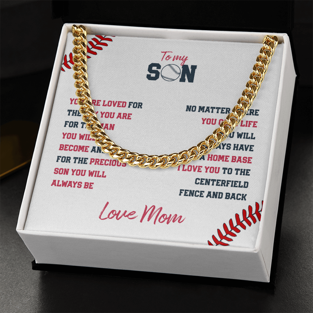 Cuban Link Necklace - To My Baseball Son, You are Loved, Love Mom - Athlete's Gift Shop