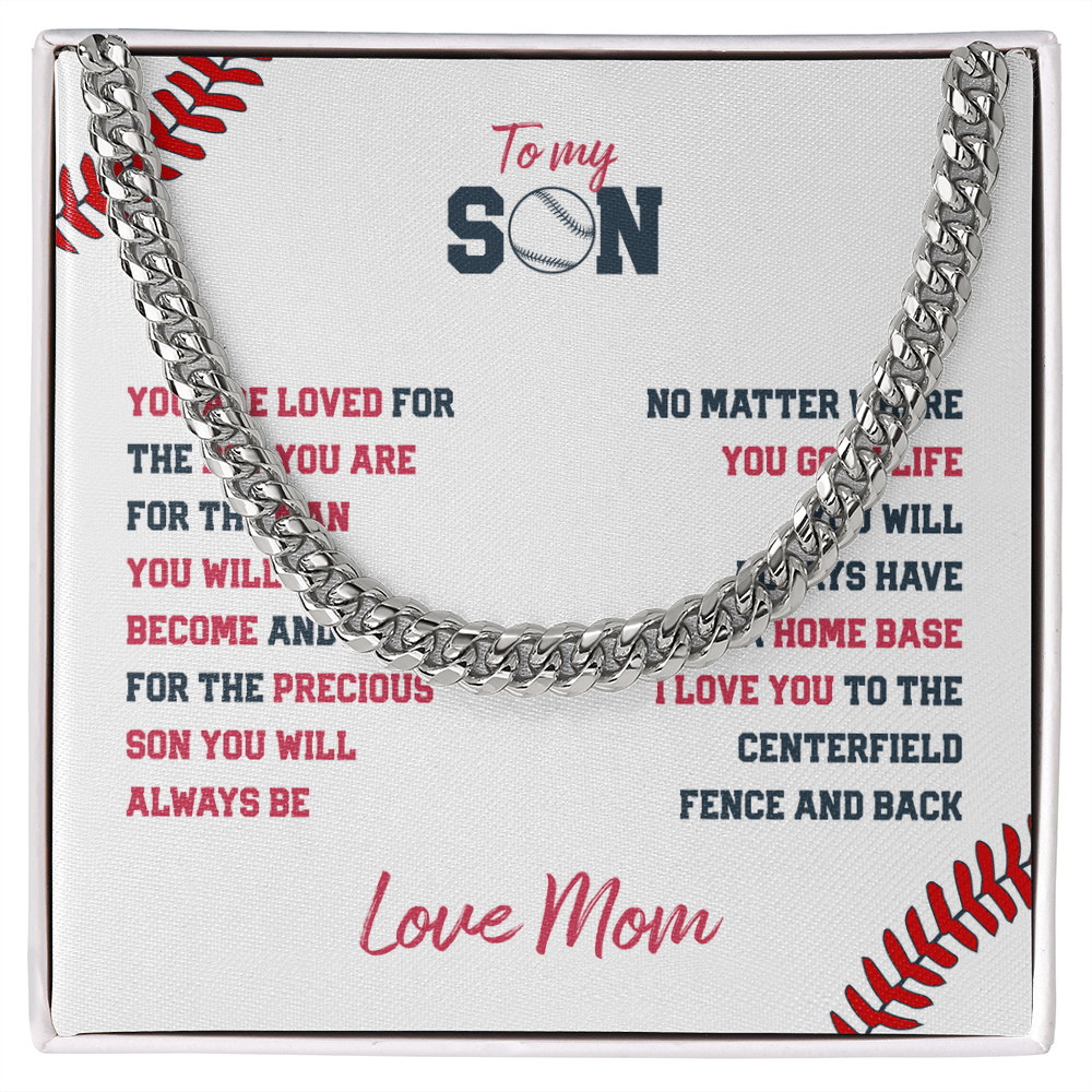 Cuban Link Necklace - To My Baseball Son, You are Loved, Love Mom - Athlete's Gift Shop
