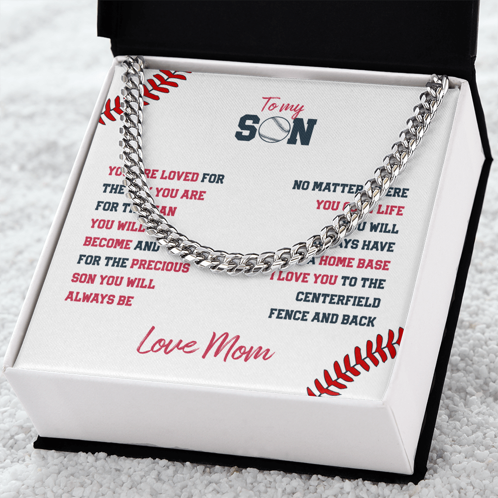 Cuban Link Necklace - To My Baseball Son, You are Loved, Love Mom - Athlete's Gift Shop
