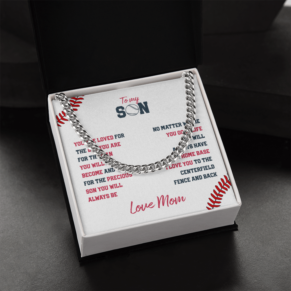 Cuban Link Necklace - To My Baseball Son, You are Loved, Love Mom - Athlete's Gift Shop