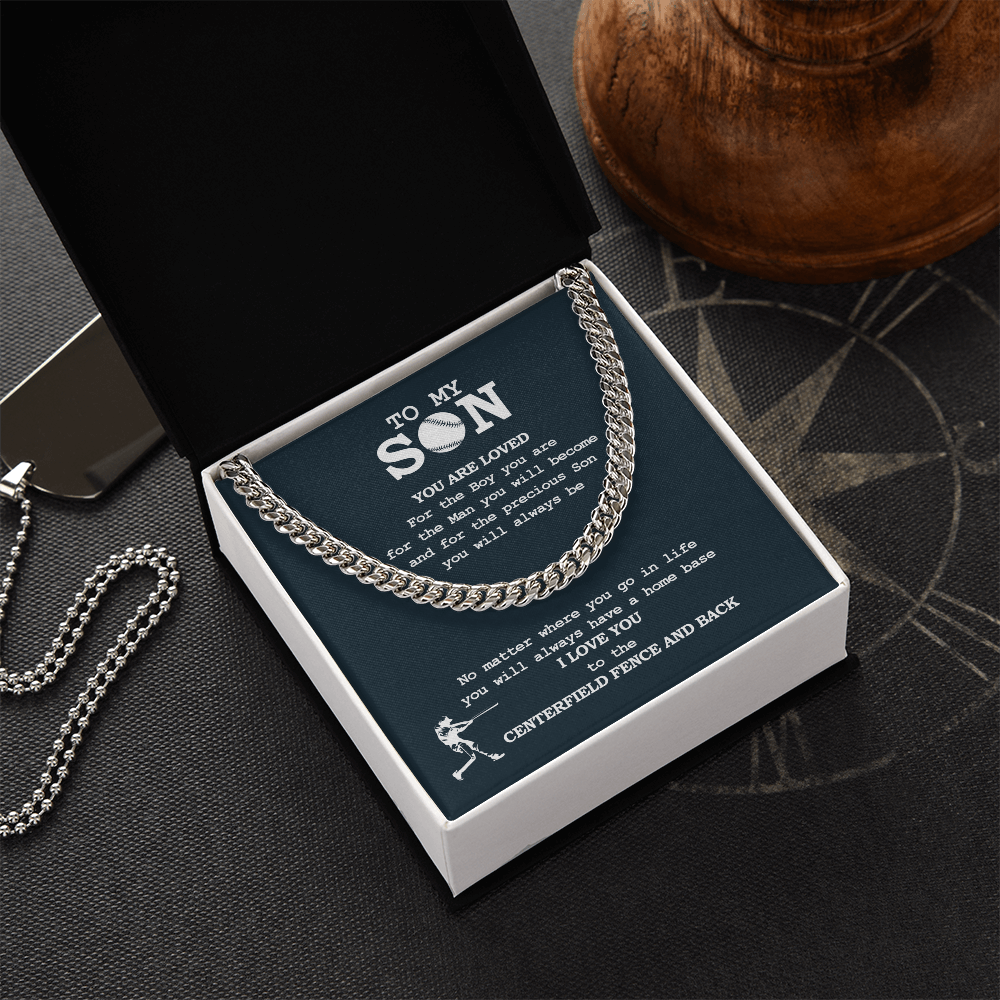 Cuban Link Necklace - To My Baseball Son, You Are Loved, To the Centerfield - Athlete's Gift Shop