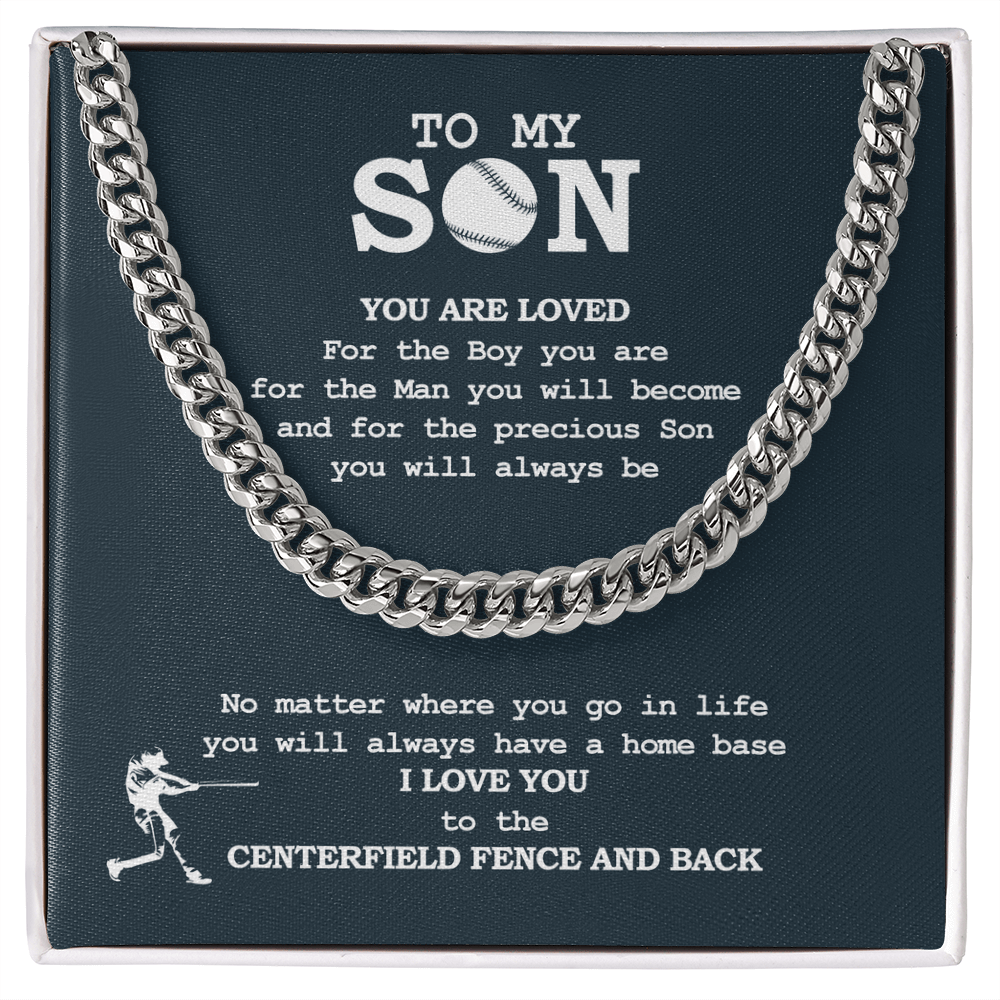 Cuban Link Necklace - To My Baseball Son, You Are Loved, To the Centerfield - Athlete's Gift Shop
