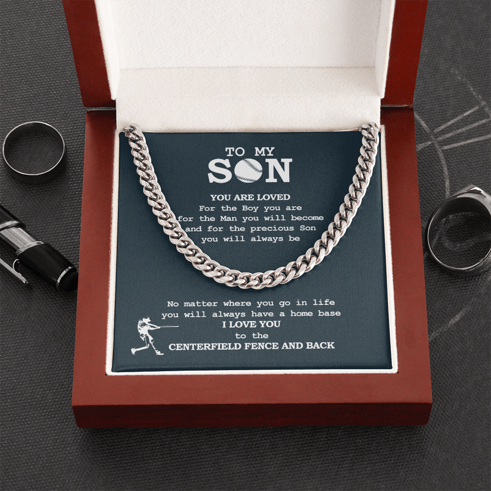Cuban Link Necklace - To My Baseball Son, You Are Loved, To the Centerfield - Athlete's Gift Shop