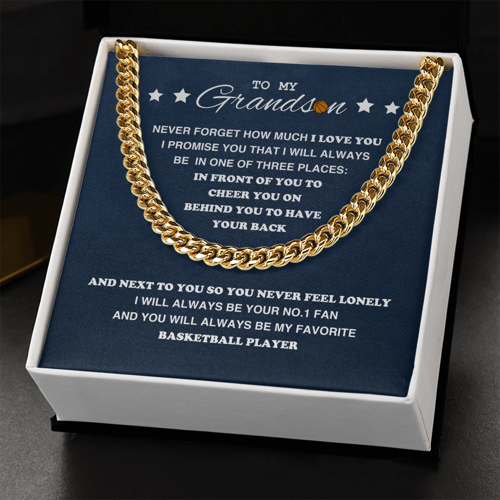 Cuban Link Necklace - To My Basketball Grandson, Always With You - Athlete's Gift Shop