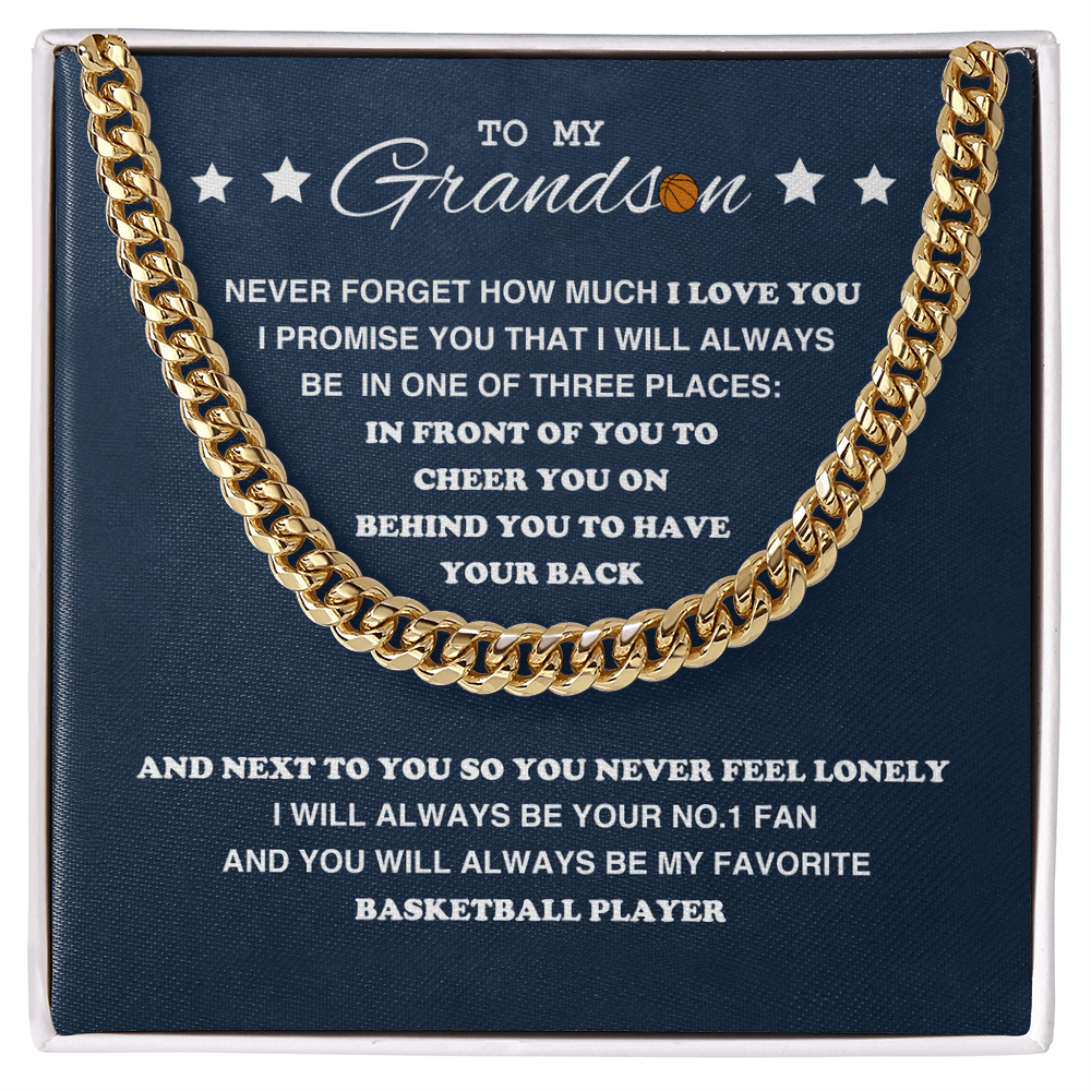 Cuban Link Necklace - To My Basketball Grandson, Always With You - Athlete's Gift Shop
