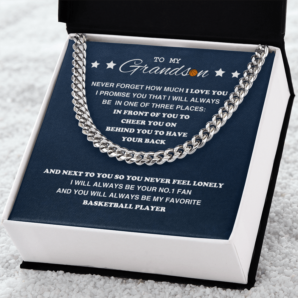 Cuban Link Necklace - To My Basketball Grandson, Always With You - Athlete's Gift Shop