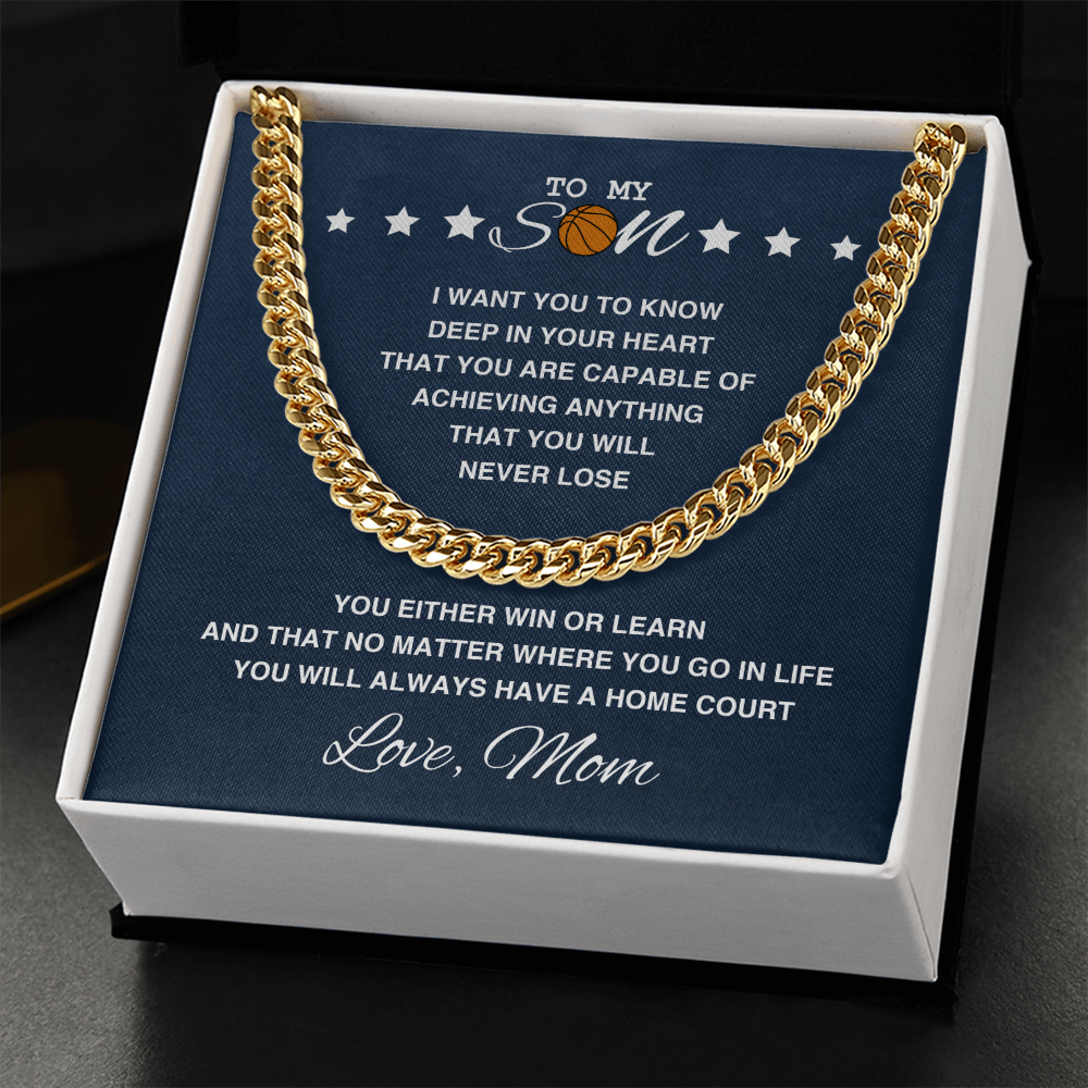 Cuban Link Necklace - To My Basketball Son, Win or Learn, Love Mom - Athlete's Gift Shop