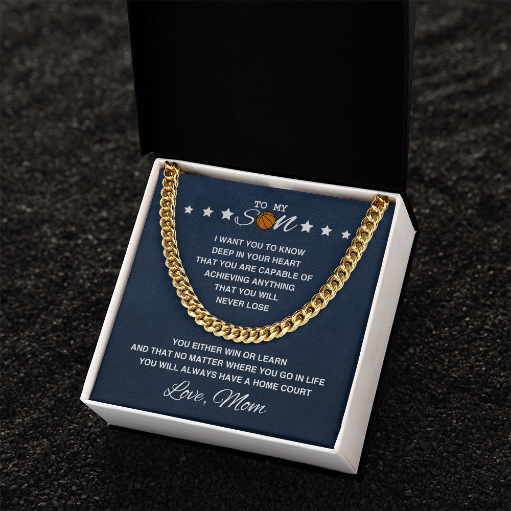 Cuban Link Necklace - To My Basketball Son, Win or Learn, Love Mom - Athlete's Gift Shop