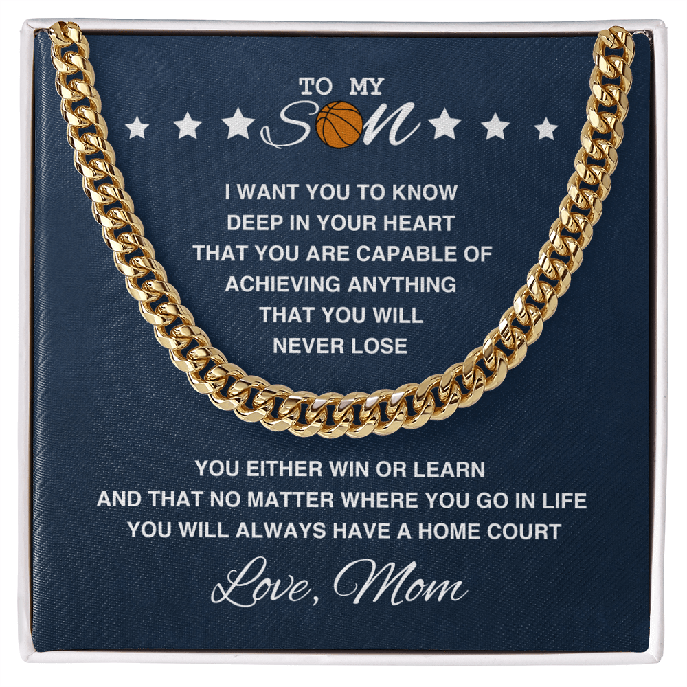 Cuban Link Necklace - To My Basketball Son, Win or Learn, Love Mom - Athlete's Gift Shop