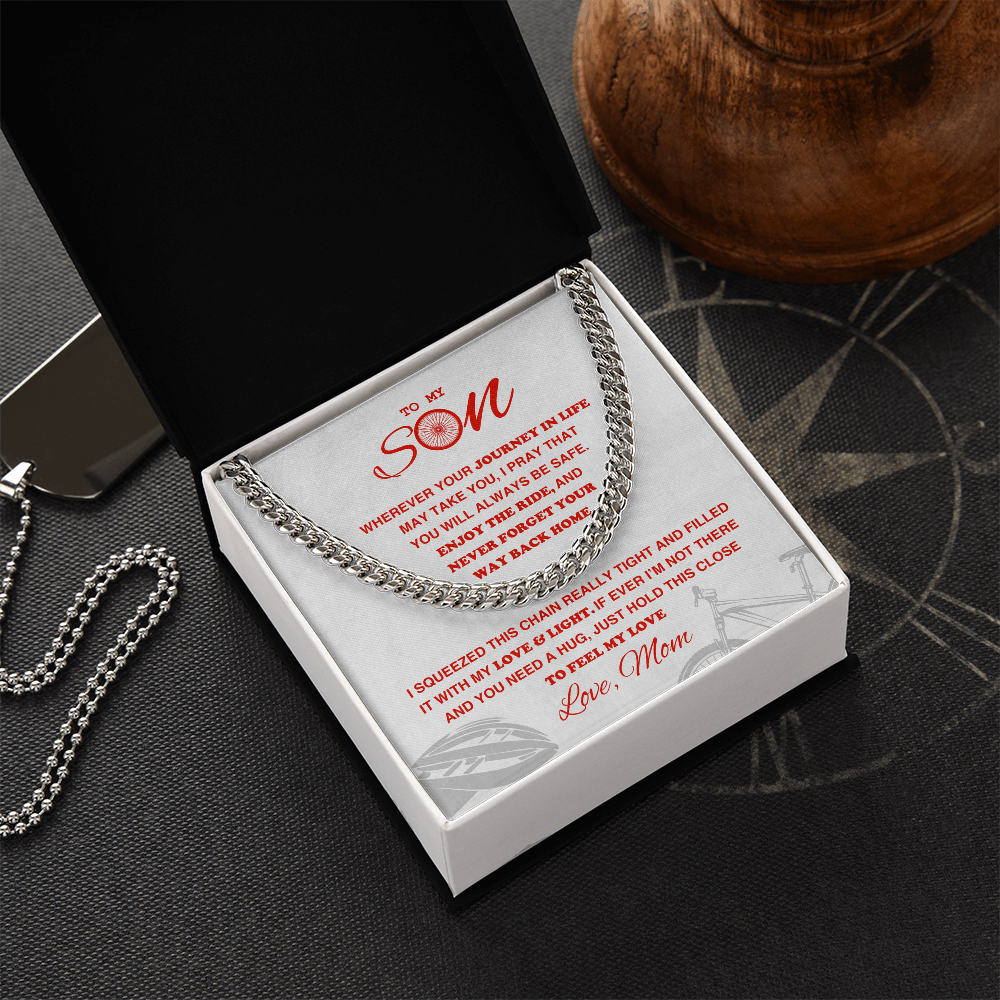 Cuban Link Necklace - To My Cycling Son, Enjoy the Ride, Love Mom - Athlete's Gift Shop