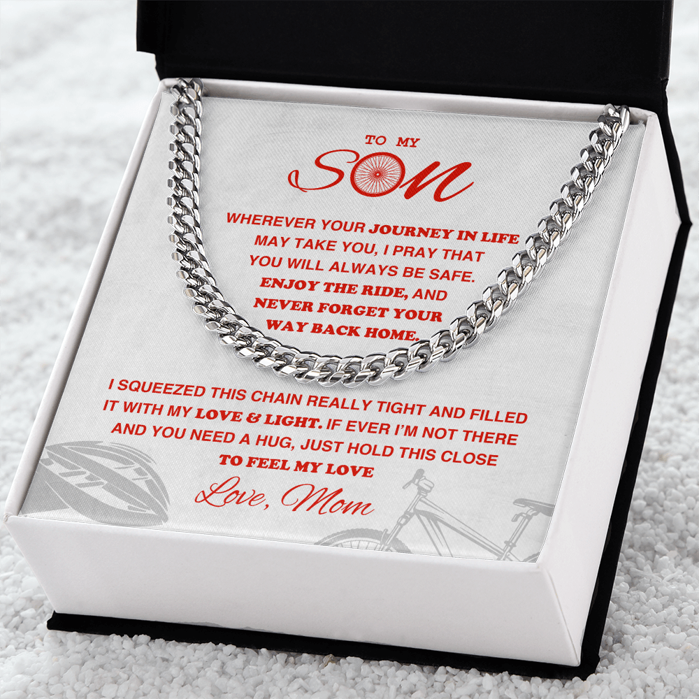Cuban Link Necklace - To My Cycling Son, Enjoy the Ride, Love Mom - Athlete's Gift Shop