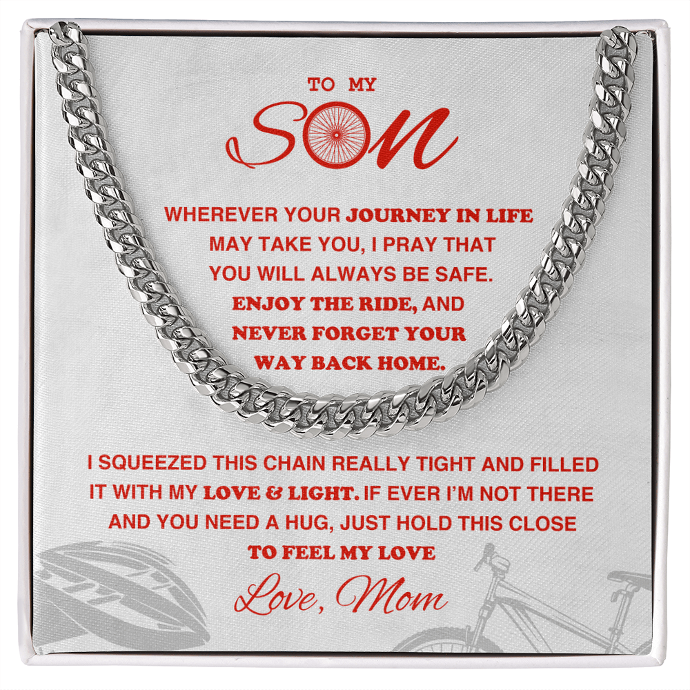 Cuban Link Necklace - To My Cycling Son, Enjoy the Ride, Love Mom - Athlete's Gift Shop