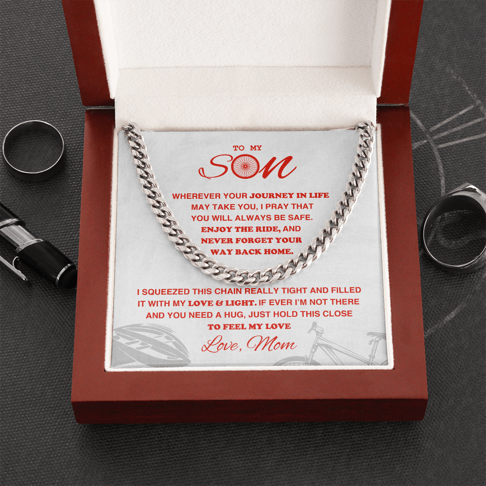 Cuban Link Necklace - To My Cycling Son, Enjoy the Ride, Love Mom - Athlete's Gift Shop