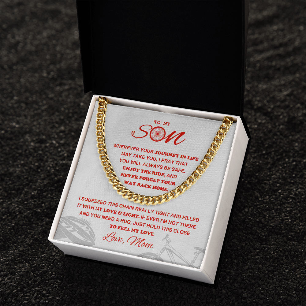 Cuban Link Necklace - To My Cycling Son, Enjoy the Ride, Love Mom - Athlete's Gift Shop