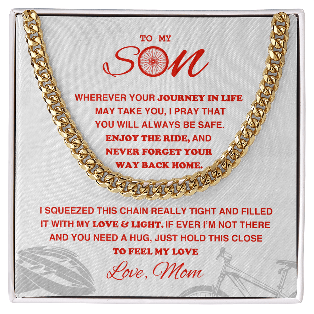 Cuban Link Necklace - To My Cycling Son, Enjoy the Ride, Love Mom - Athlete's Gift Shop