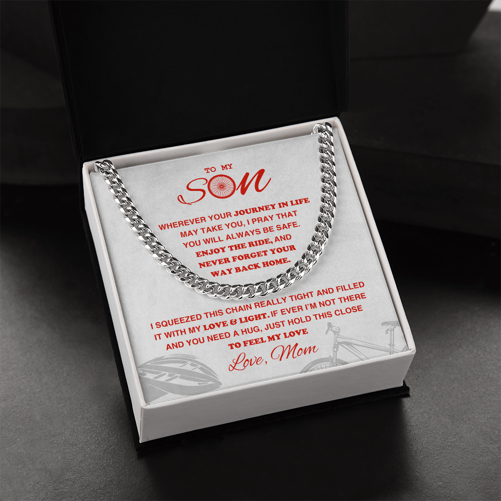 Cuban Link Necklace - To My Cycling Son, Enjoy the Ride, Love Mom - Athlete's Gift Shop