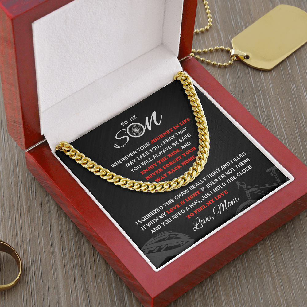 Cuban Link Necklace - To My Cycling Son, Life is a Journey, Love Mom - Athlete's Gift Shop
