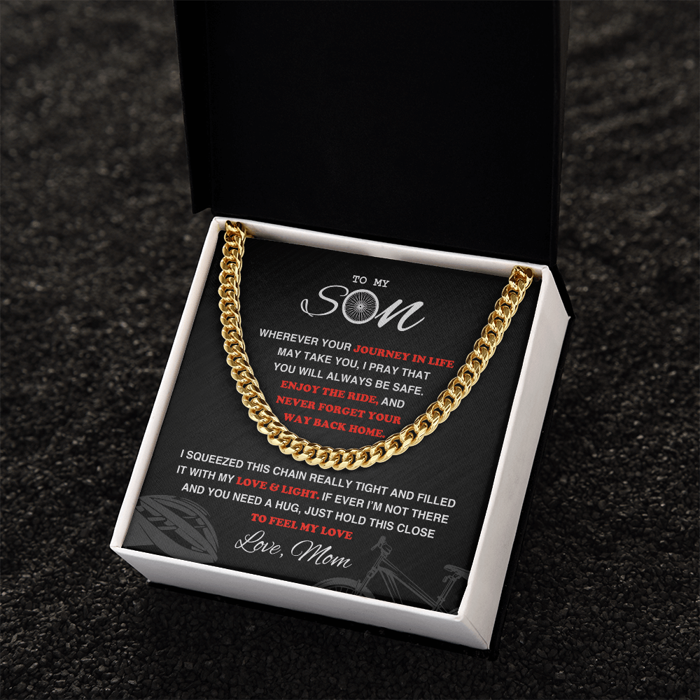 Cuban Link Necklace - To My Cycling Son, Life is a Journey, Love Mom - Athlete's Gift Shop