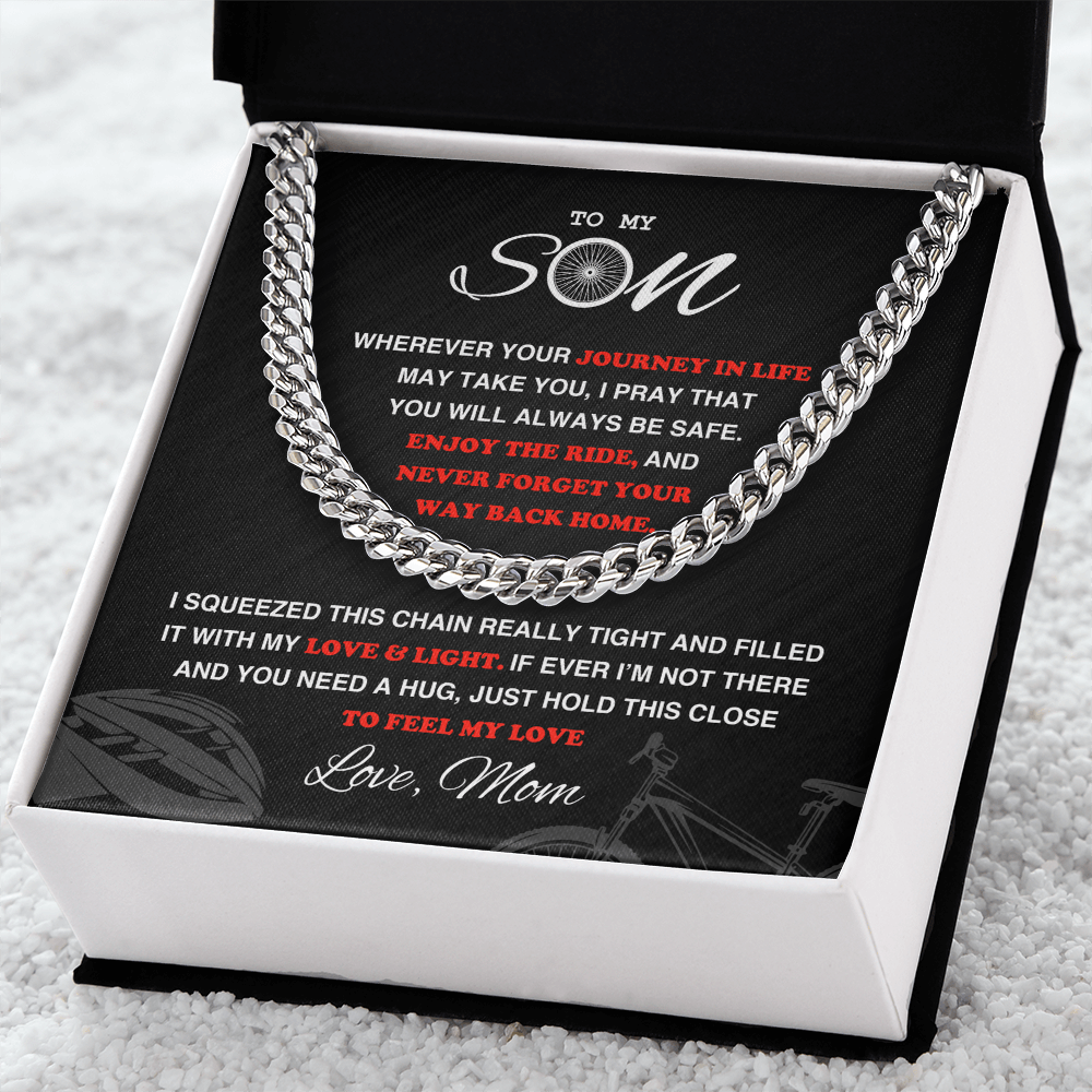 Cuban Link Necklace - To My Cycling Son, Life is a Journey, Love Mom - Athlete's Gift Shop