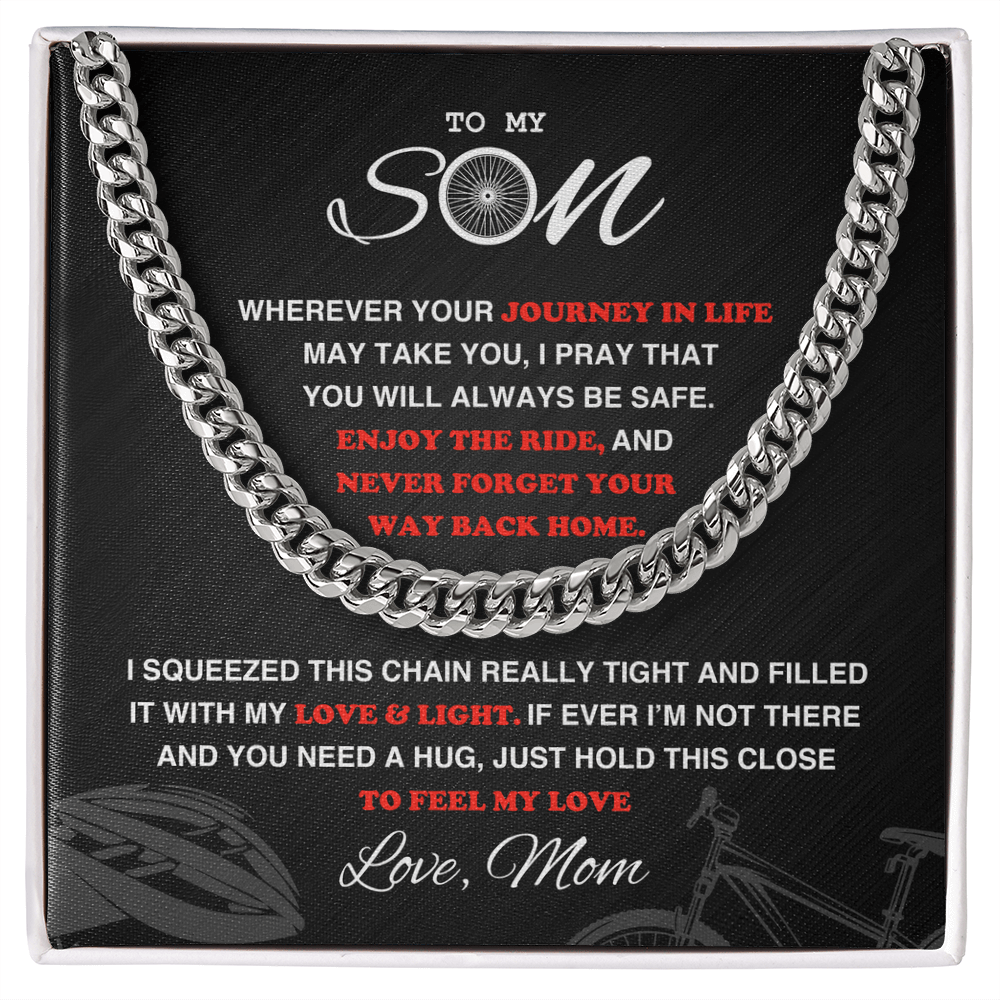 Cuban Link Necklace - To My Cycling Son, Life is a Journey, Love Mom - Athlete's Gift Shop