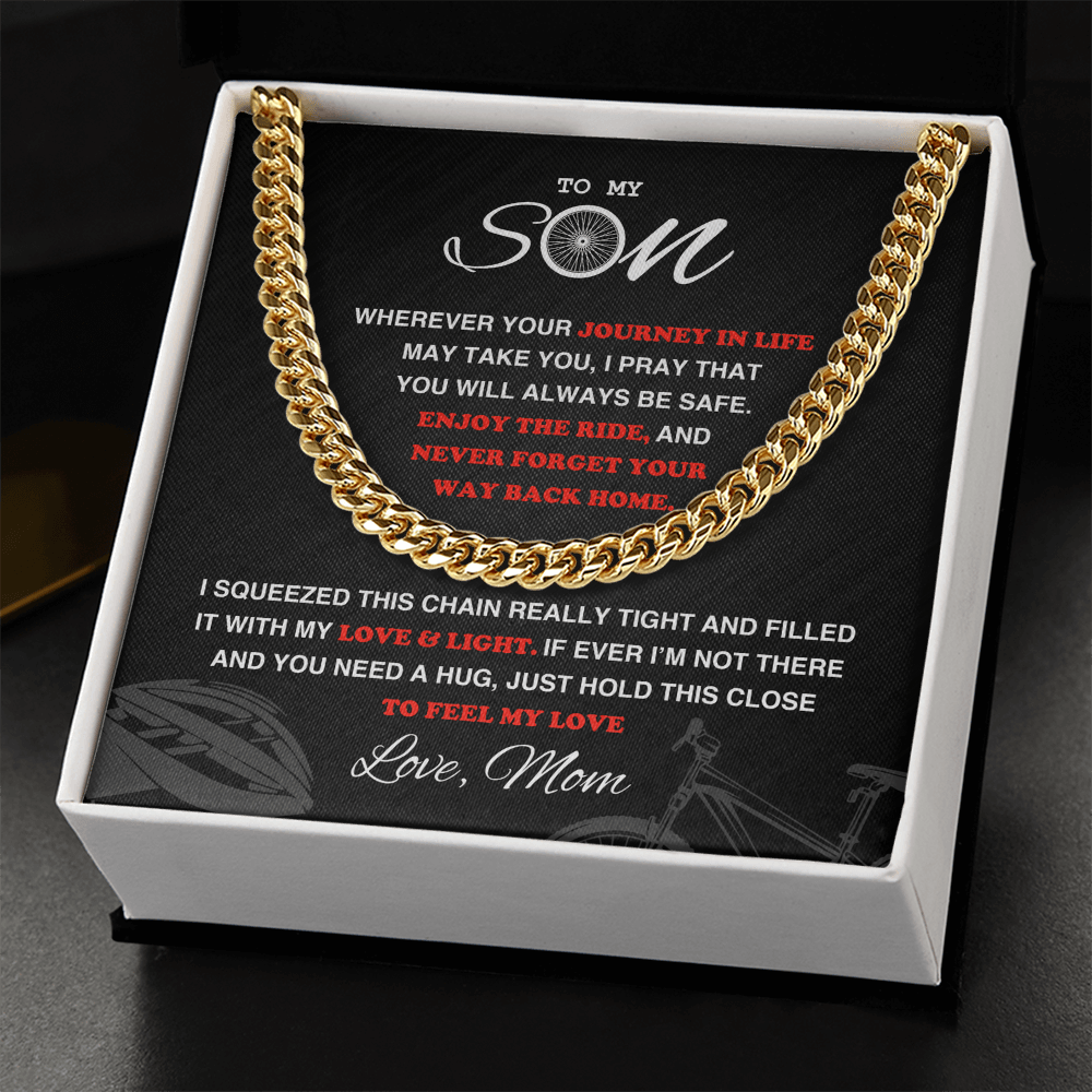 Cuban Link Necklace - To My Cycling Son, Life is a Journey, Love Mom - Athlete's Gift Shop