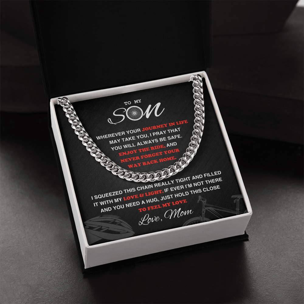Cuban Link Necklace - To My Cycling Son, Life is a Journey, Love Mom - Athlete's Gift Shop