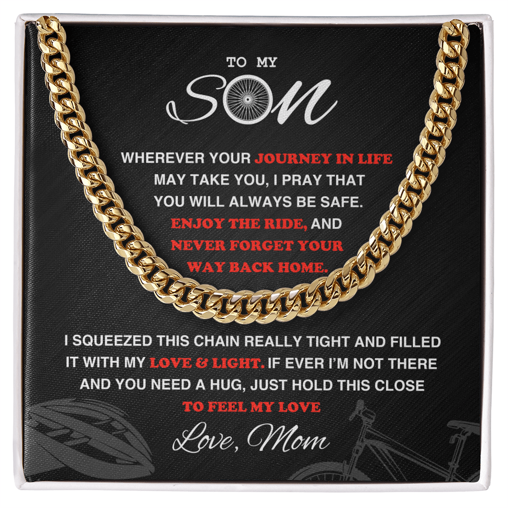 Cuban Link Necklace - To My Cycling Son, Life is a Journey, Love Mom - Athlete's Gift Shop