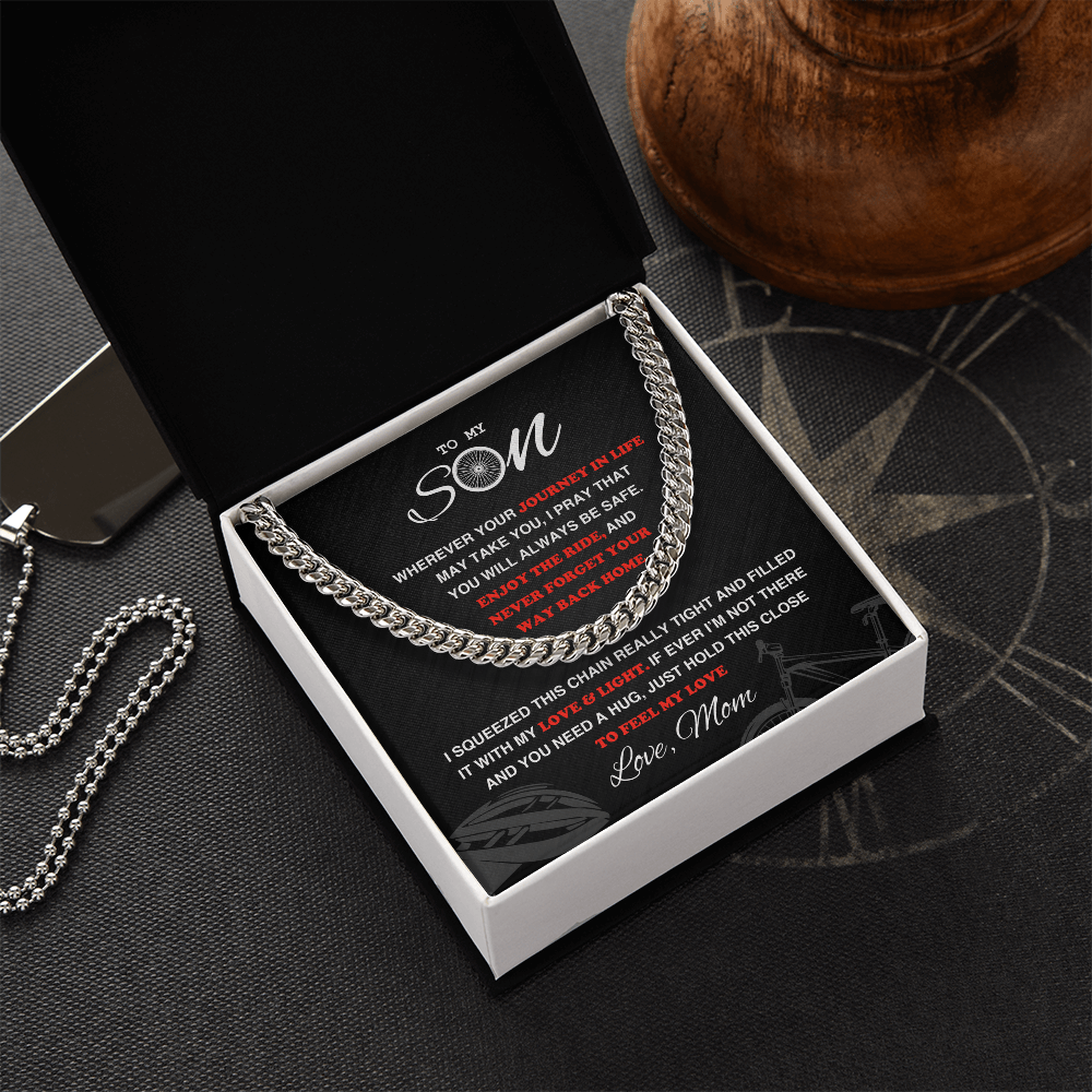 Cuban Link Necklace - To My Cycling Son, Life is a Journey, Love Mom - Athlete's Gift Shop
