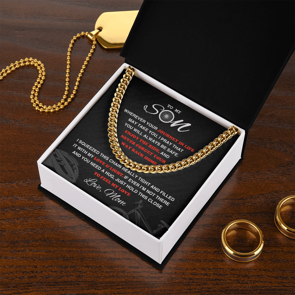 Cuban Link Necklace - To My Cycling Son, Life is a Journey, Love Mom - Athlete's Gift Shop