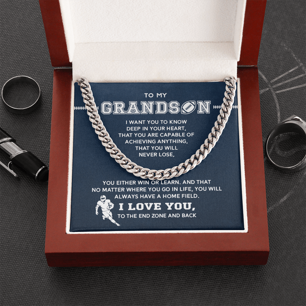 Cuban Link Necklace - To My Football Grandson, Always Have a Home Field - Athlete's Gift Shop
