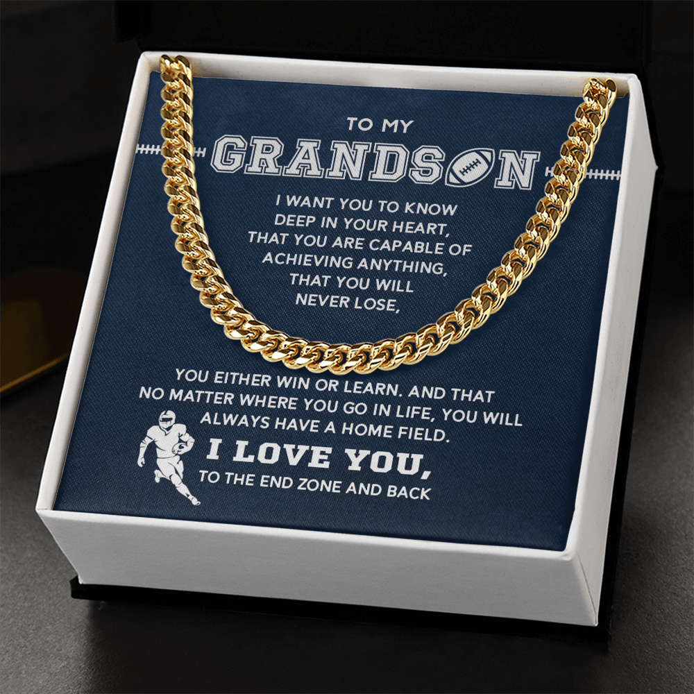Cuban Link Necklace - To My Football Grandson, Always Have a Home Field - Athlete's Gift Shop